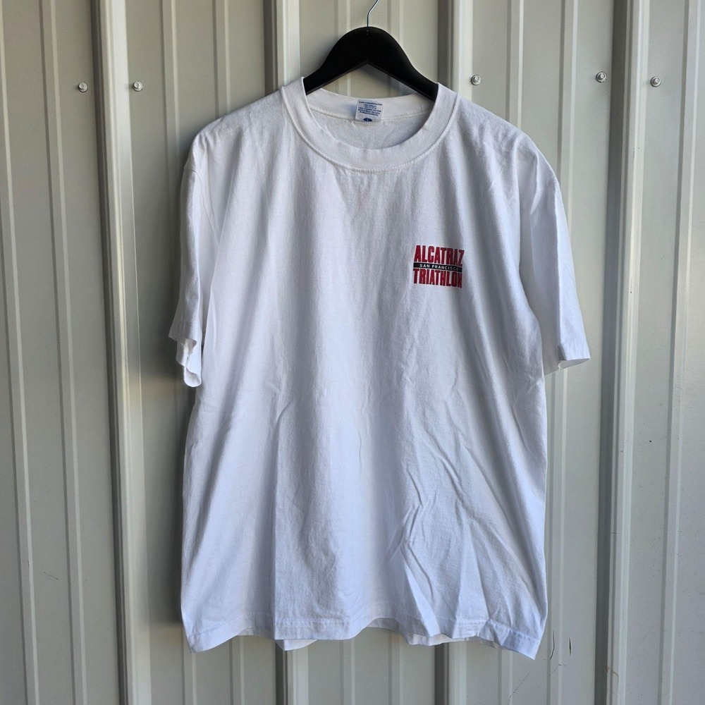 Crazy Shirts Shirt Mens Large White Alcatraz Triathlon Graphic Tee San Francisco